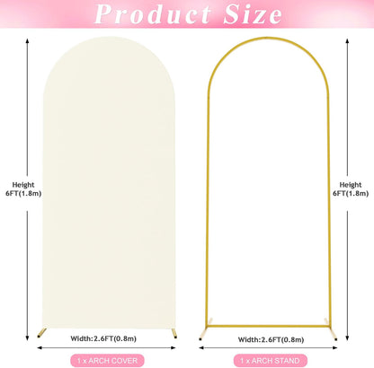 Wokceer 7.2 FT Wedding Arch Backdrop Stand and White Arch Cover, Metal Arch Stand with Arch Stand Cover for Birthday Party Wedding Ceremony Bridal Baby Shower Event Decor