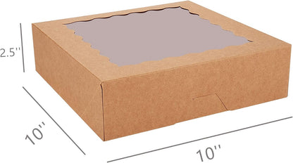 Tcoivs 20-Pack Pie Boxes 10" x 10" x 2.5", Bakery Boxes with Window, Auto-Popup Cookie Boxes for Pies, Cookies and Pastries (Brown)