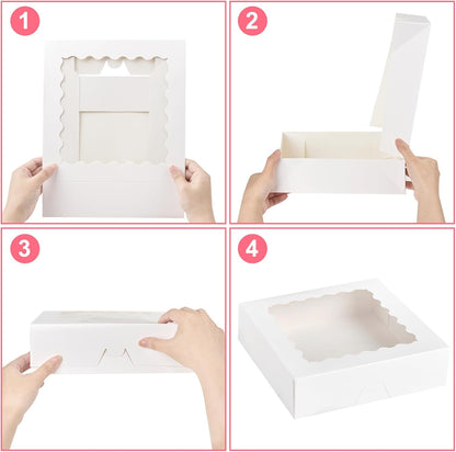 Kucoele 20 PCS Pie Boxes, 9 x 9 x 2.5 Inches Bakery Boxes with Window, Auto-Popup Cookie Boxes White Treat Boxes for Chocolate Strawberries, Pastries, Muffins, Donuts