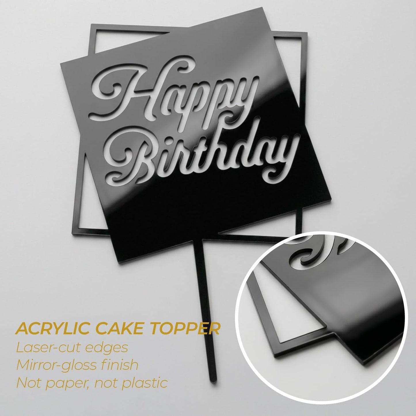 6 Pcs Black Happy Birthday Cake Toppers Set, Acrylic Cake Decoration for Birthday Party