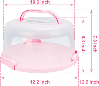 Cake Carrier with Lid and Handle, Fit 10’’ Cake Stand with Lid, Cake Transport Storage Container, Cake Containers Cover Stand with Lids, 3 Secure Side Closures (Pink)