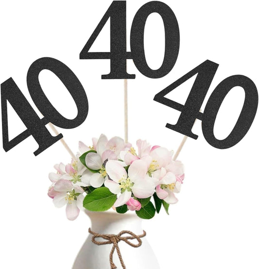 10-Pack Double Sided Glitter 40th Birthday Centerpiece Anniversary Centerpiece Sticks, Number 40 Table Topper Cake Topper for 40th Birthday Anniversary Table Party Decorations (Double Sided gold)