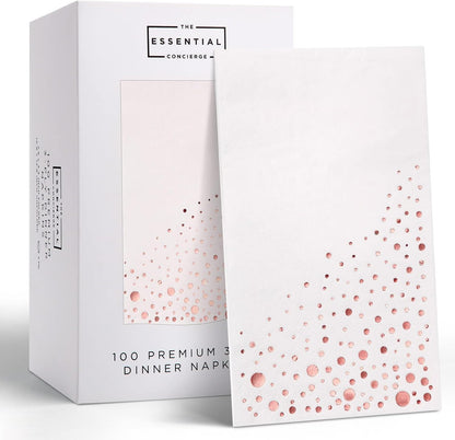Stylish Gold Dinner Napkins, 100 White and Gold Napkins, Disposable Party Napkins, 7.5x4.25 Inch Wedding Napkins for Reception, 3-Ply Dinner Napkins, Disposable Napkins for Party, Gold Paper Napkins