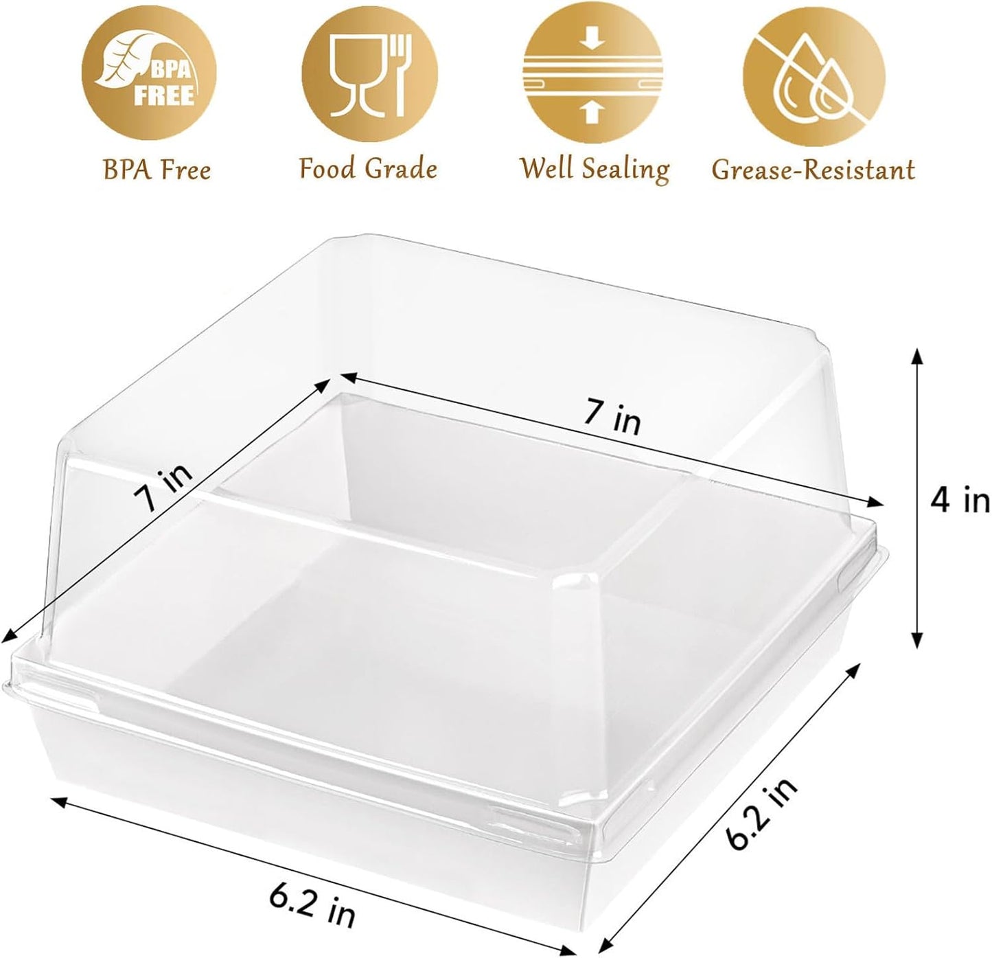Ocmoiy 7x7x4 Inches White Paper Cake Boxes with Clear Lids for 6 Inch Cakes, 20 Pack Square Disposable Cake Bakery Take Out Containers, To Go Dessert Boxes