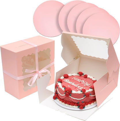 Bakepacker 36pcs 8x8x5 Inches Cake Boxes with Window 18-Packs Black 8 Inch Bakery Boxes (18 Cake Boxes +18 Cake Boards Included)