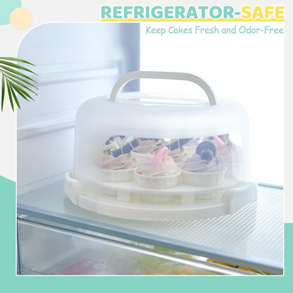 Cake Carrier with Lid and Handle, Ohuhu BPA-Free Cake Containers Cake Holder for 10 inch Cake with 2 Handle Cupcake Carrier - Plastic Cover Two Sided Base for Transport Pie Nut Fruit Mothers Day Gifts
