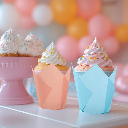 FYSUIMU 180Pcs Sage Green Tulip Cupcake Liners Gradient Green Muffin Baking Cups Cupcake Wrappers for Wedding Bridal Shower Spring Holiday Party Supplies