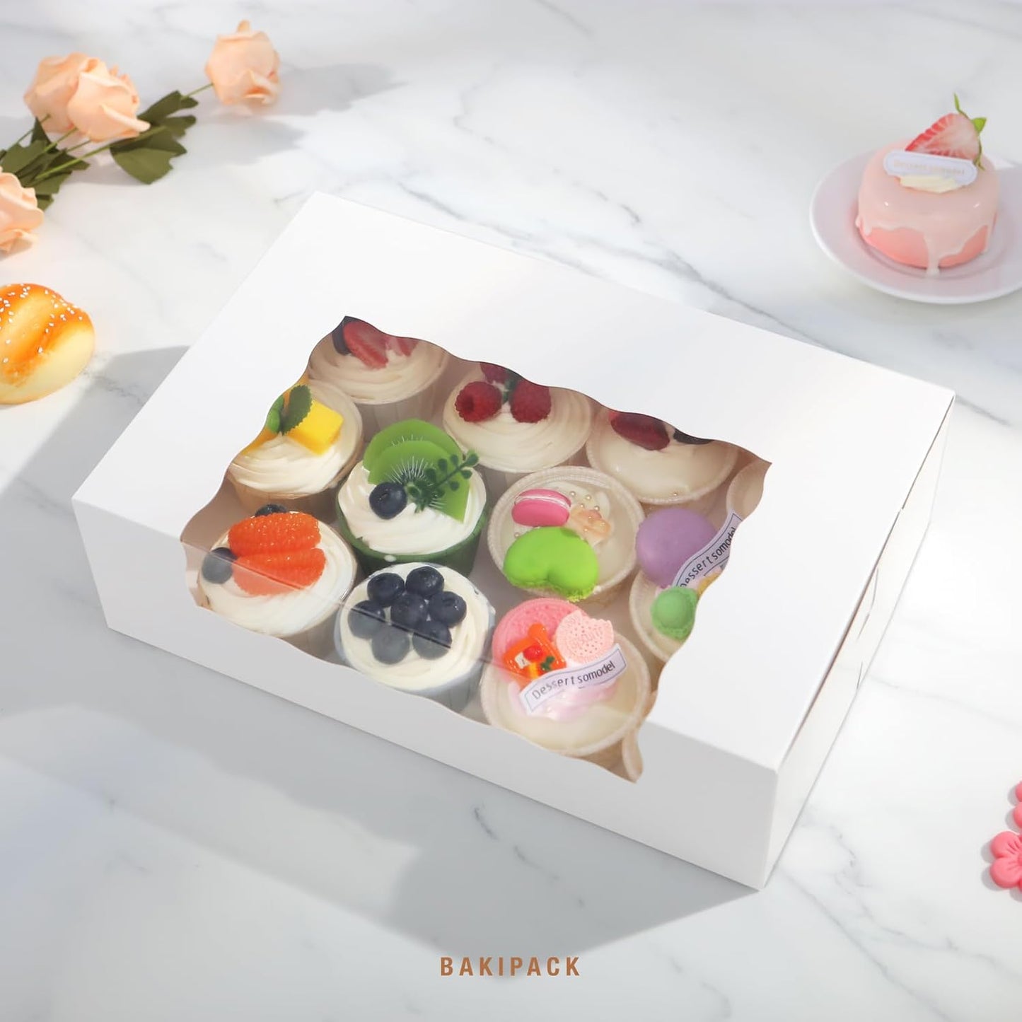 15 Pumpkin Roll Boxes, 12x8x3.5 inches Cake Roll Container, White Roll Cake Boxes with Window, Donut Boxes Pastry Cake Packaging