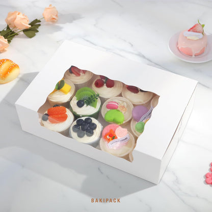 15 Pumpkin Roll Boxes, 12x8x3.5 inches Cake Roll Container, White Roll Cake Boxes with Window, Donut Boxes Pastry Cake Packaging