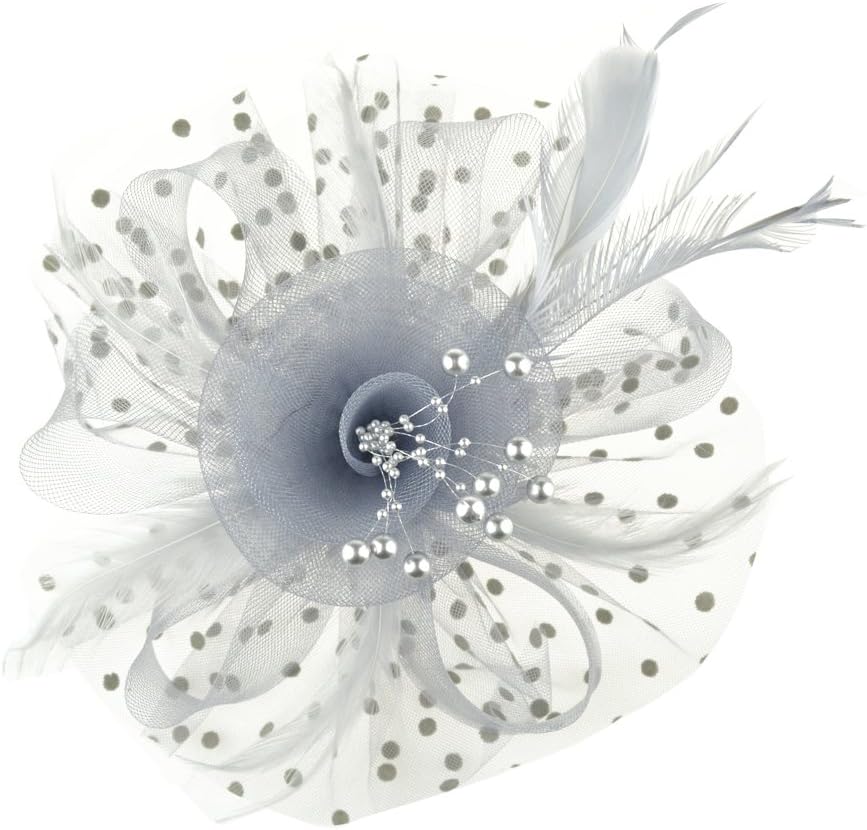 DRESHOW Fascinators Hat Flower Mesh Ribbons Feathers on a Headband and a Clip Tea Party Headwear for Girls and Women - Colors A