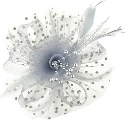 DRESHOW Fascinators Hat Flower Mesh Ribbons Feathers on a Headband and a Clip Tea Party Headwear for Girls and Women - Colors A