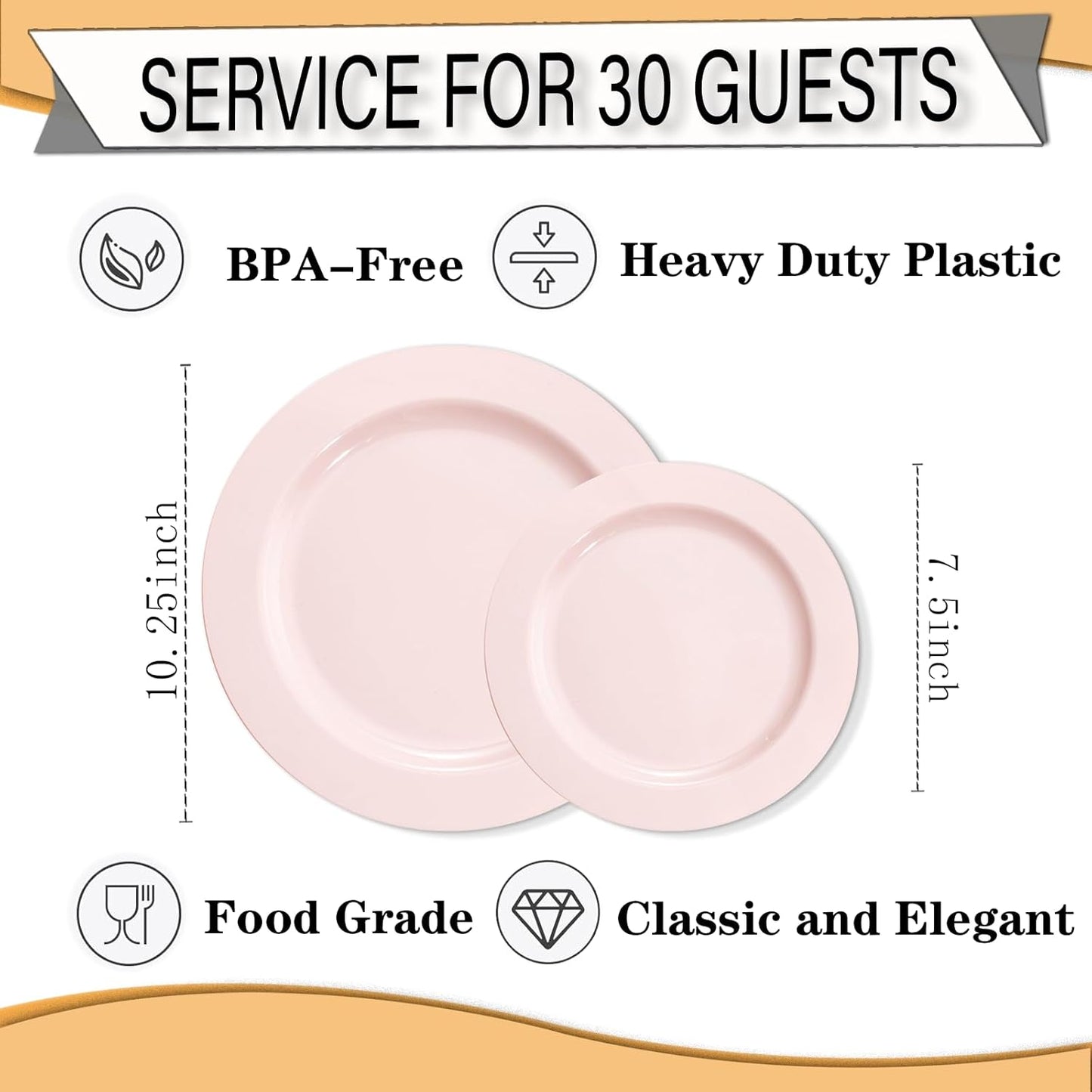 FLOWERCAT 60PCS White Plastic Plates - Heavy Duty White Disposable Plates for Mother's Day/Birthday Party/Wedding -serve for 30 guests Include 30PCS 10.25" & 30PCS 7.5" Plates for Party