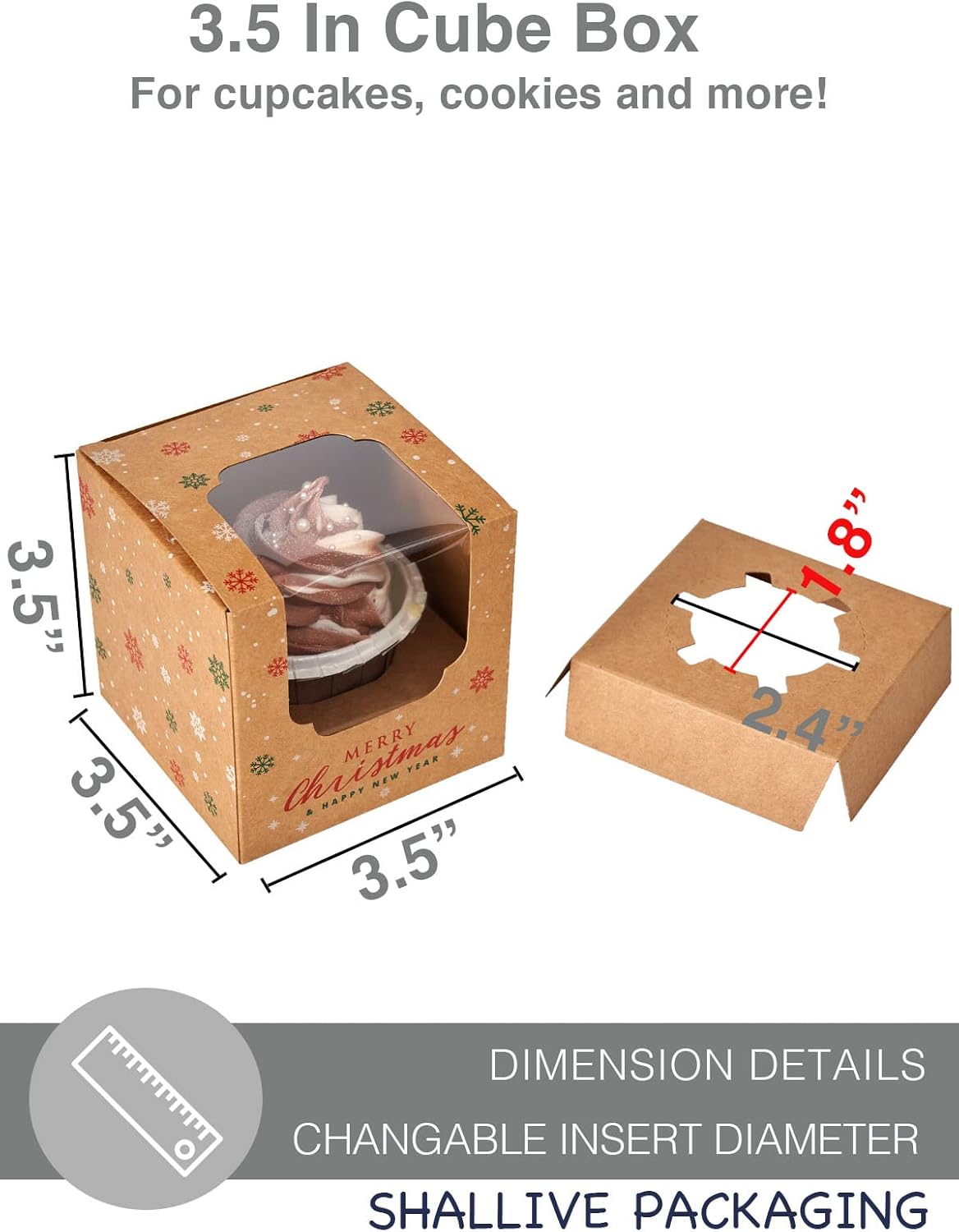 100 Pcs Kraft Brown Cupcake Boxes Individual Bulk Paper Cupcake Containers Single with Insert and Window, Pop up Cookie Boxes and Cocoa Bombs Boxes Packaging for Bakery Gift Giving