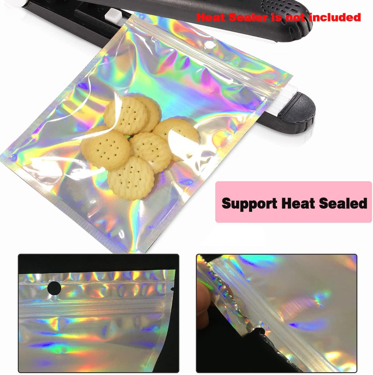 Trunple Smell Proof Bags & Resealable Foil Pouch Mylar Sample Bag Great for Party Favor Food Storage (Holographic Color) (50pcs-6x9 inch)