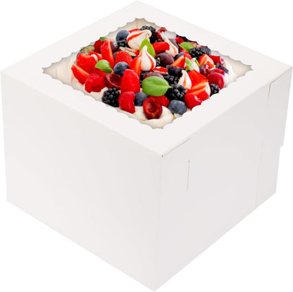 Moretoes 20pcs Cake Boxes, 10x10x8 Inches Tall Cake Box with Window, White Bakery Box, Large Baking Boxes with Window for Valentine's Day, Mother's Day, Pastries, Pies, Desserts