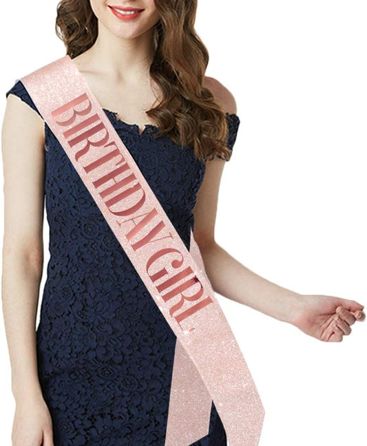 Rose Gold Birthday Sash & Tiara Kit - Glitter Birthday Party Favors