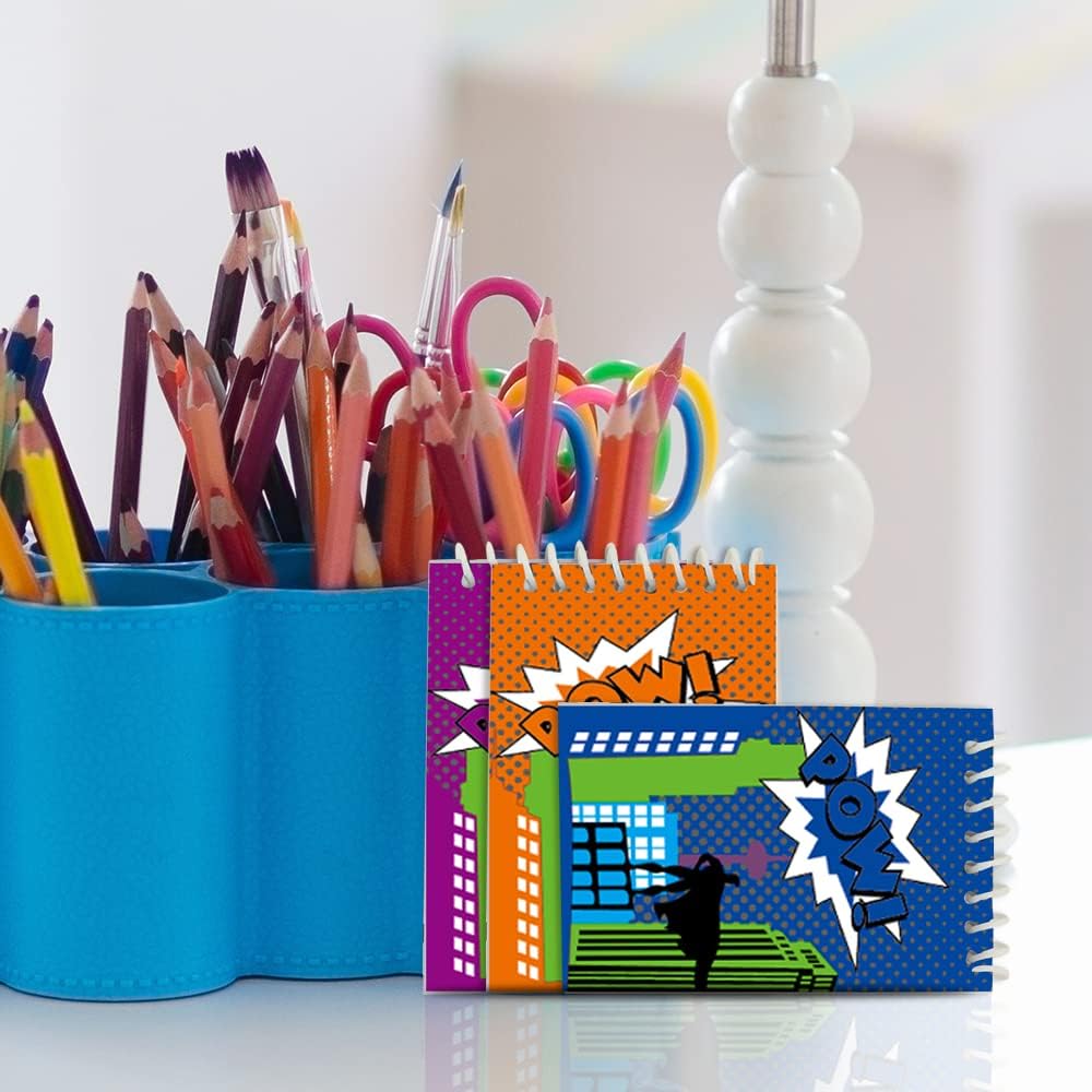 ArtCreativity Mini Superhero Notebooks, Pack of 12, Small Comic Inspired Spiral Notepads, Cute Stationery Supplies for School and Office, Fun Birthday Party Favors, Goodie Bag Fillers for Kids