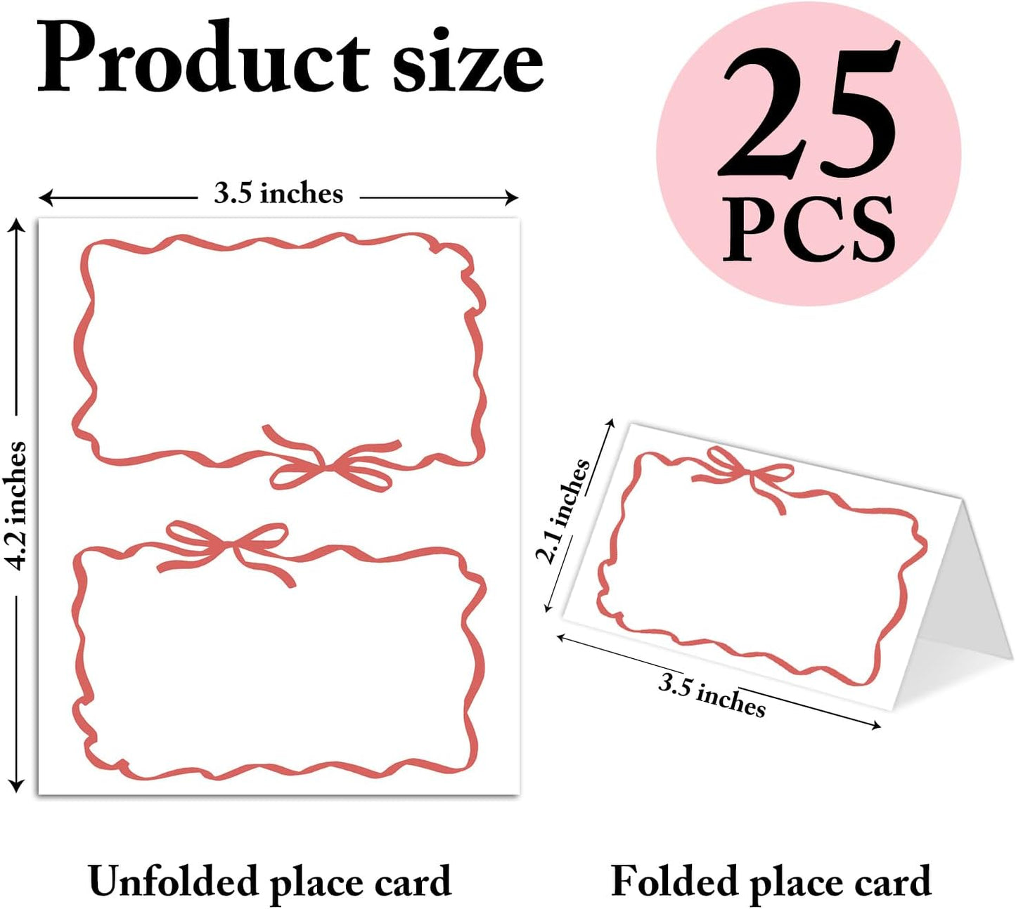 25 Pack Pink Plaid Bow Place Cards, Editable Name Cards for Table Setting, Tent Cards Food Label for Dinner Party, Bridal Shower, Wedding, Baby Shower and Events -T30