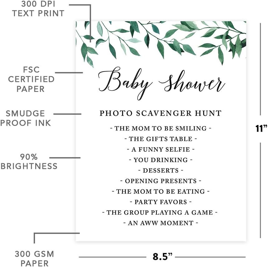 Andaz Press Wedding Party Signs, Natural Greenery Green Leaves, 8.5x11-inch, Bridal Shower Scavenger Hunt, 1-Pack - Colors B