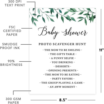 Andaz Press Wedding Party Signs, Natural Greenery Green Leaves, 8.5x11-inch, Bridal Shower Scavenger Hunt, 1-Pack - Colors B