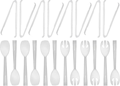 Party Essentials Plastic Party Buffet Serving Utensils Kit, Spoons/Forks/Tongs, 20-Piece, Clear