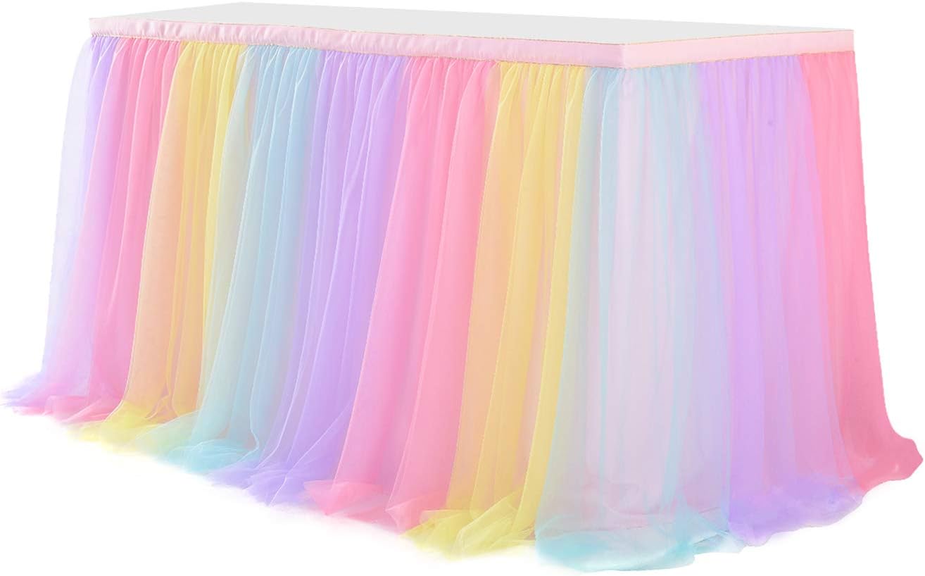 Suppromo 6ft Pink Tulle Table Skirt Baby Shower Tablecloth for Rectangle Tables or Round Tables Pink Ruffle Tutu Table Skirts Desk Skirt for Princess Girls Birthday Party Cake Dessert Decorations