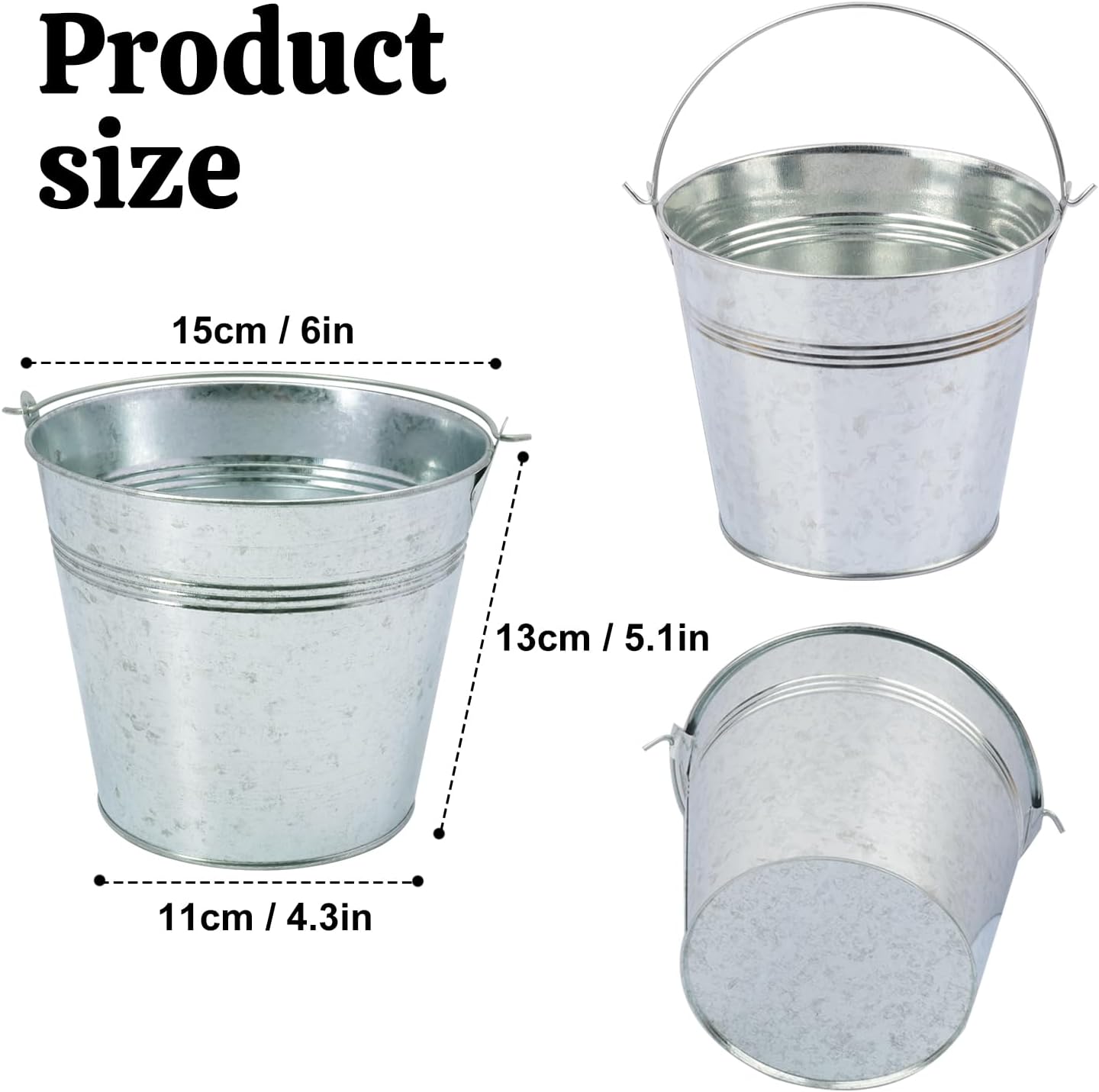 3 PCS 15.3 x 9 x 6 inches White Metal Galvanized Tub with Iron Handles, 3 Gallon Beverage Tubs for Parties, Large Ice Buckets for Beer, Wine, Cocktails & Outdoor Events