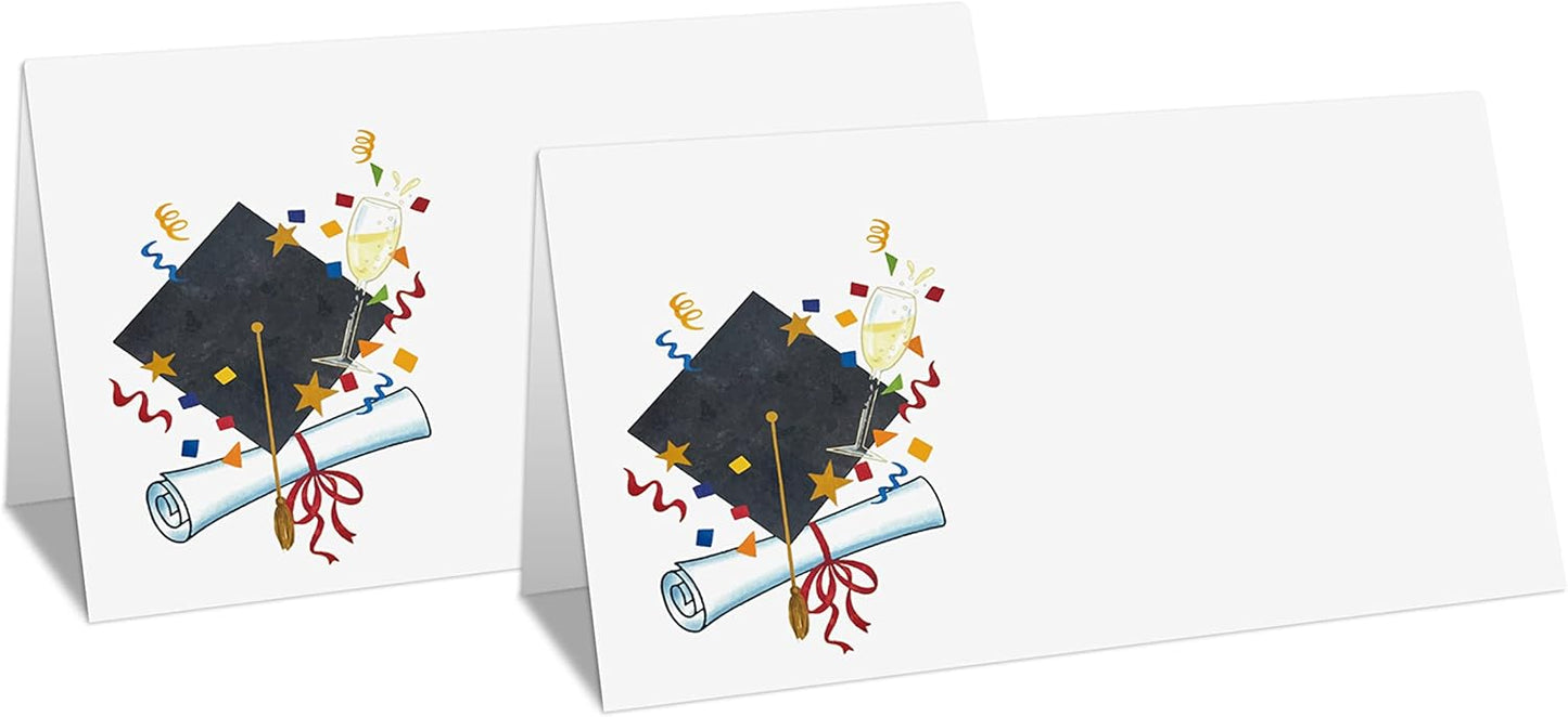Table Place Card for Graduation Party, 25 Pcs Small Tent Cards Set with Gold Balloons and Graduation Cap Design, Elegant Name Cards Food Lables, Graduation Party Decorations 2022 Supplies(14)