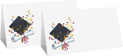 Table Place Card for Graduation Party, 25 Pcs Small Tent Cards Set with Gold Balloons and Graduation Cap Design, Elegant Name Cards Food Lables, Graduation Party Decorations 2022 Supplies(14)