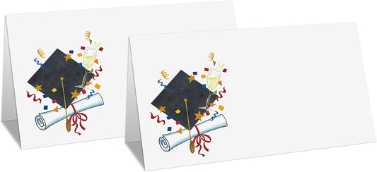 Table Place Card for Graduation Party, 25 Pcs Small Tent Cards Set with Gold Balloons and Graduation Cap Design, Elegant Name Cards Food Lables, Graduation Party Decorations 2022 Supplies(14)