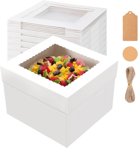 NEOACT 30 Pcs Cake Boxes, 12x12x8 Inch White Bakery Boxes with Window Cake Containers 12 Inch large Cake box for Birthday Party, Wedding,Tall Dessert Cardboard Boxes