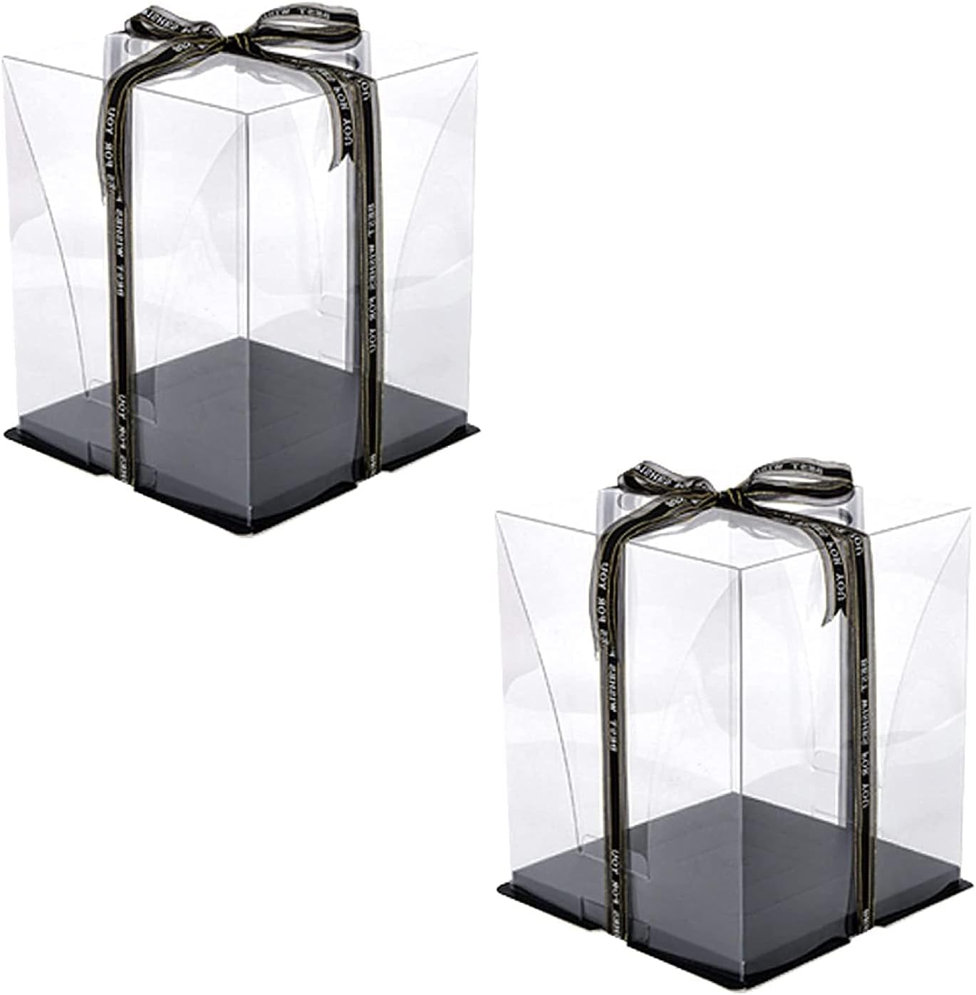 10 Inch Clear Cake Box,2 Pcs 10" X 10" X 9" Transparent Cake Box with Ribbon for 8" Cakes-Clear Tall Cake Boxs- Gift Boxes with Lid for Wedding Party and Gift Display (White-2 Set)