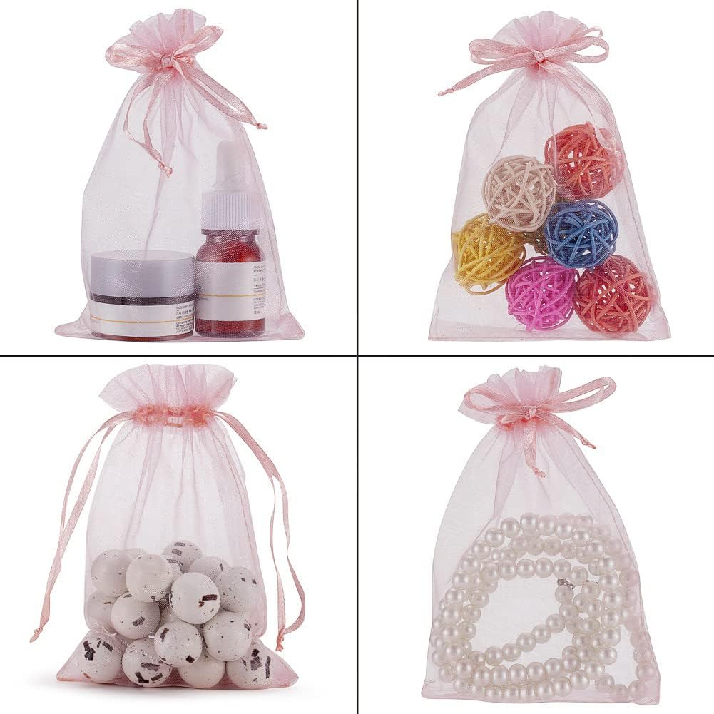 HRX Package 100pcs White Organza Bags, 4x6 inch Mesh Bags Drawstring Gift Bags Jewelry Pouches for Candy Wedding Favors Christmas