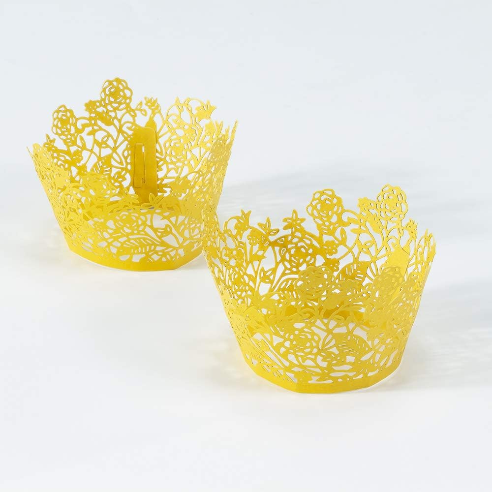 YOZATIA 60pcs Black Rose Lace Cupcake Wrappers Holders, Laser Cut Cupcake Liners Decorative Liners for Wedding Party Birthday Cake Decoration Supplies