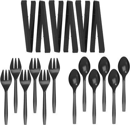 Plastic Serving Utensils, 9" Clear Disposable Utensils 18 Pack, 6 Serving Tongs, Spoons, Forks
