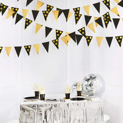 30Ft Navy Blue Gold and Beige Party Decorations Royal Blue Gold Triangle Flag Pennant Banner Bunting for Graduation Birthday Wedding Bridal Shower Nautical Ahoy Achor Theme Party Decorations Supplies