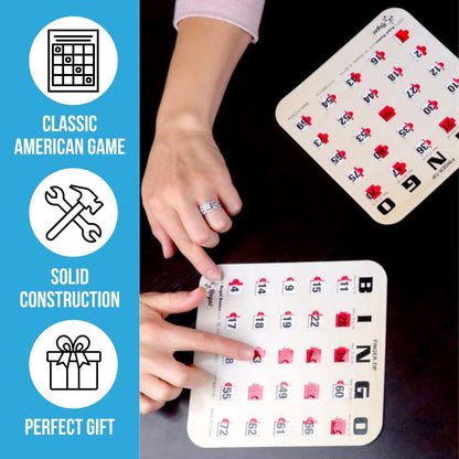 Regal Bingo Game Set for Adults and Kids - 50 Bingo Cards with Sliding Windows, Reusable & Large Bingo Cards, 1 Master Board - Fun Family Game Night - No Chips & Daubers Needed - Green