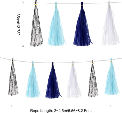 MECCANIXITY 20Pcs Light Blue Tassel Garland Banner with Rope Tissue Paper Tassels Party DIY Kits for Anniversary Wedding Birthday Party