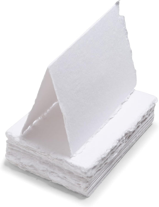 Wanderings Handmade Deckle Edge Tent Cards – Folded to 2" x 3.5" – 150 GSM - 25-Pack – Textured Cotton Paper – Blank Names, Table Settings, Gift Tags, Love Notes