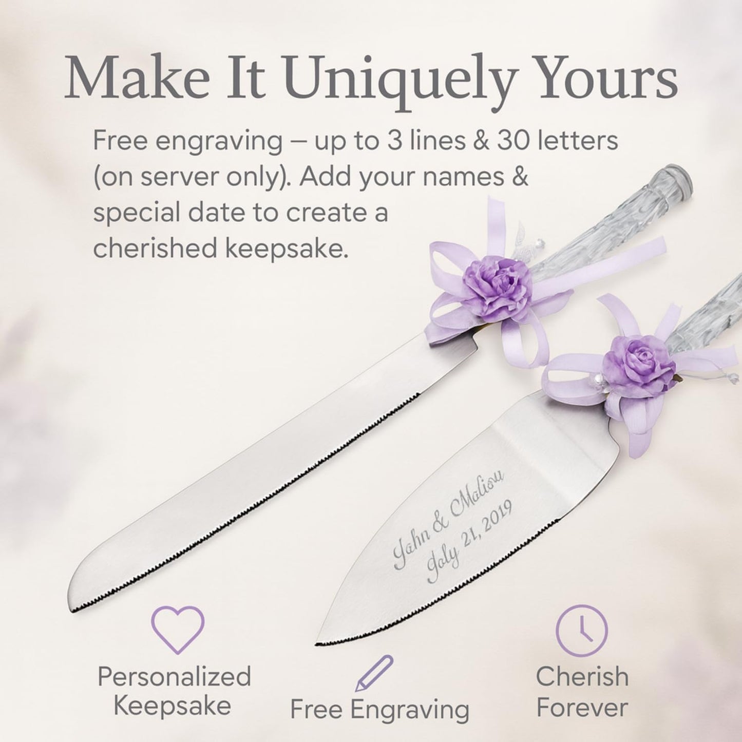 GIFTS INFINITY Personalized Wedding Cake Knife and Server Set with Engraving – Cake Cutting Utensil Set, Keepsake Gift for Wedding, Anniversary, Reception, Birthday & Other Occasions (CH-101WB)