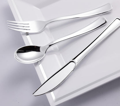 N9R 200 PCS Gold Plastic Silverware - Disposable Gold Plastic Silverware Cutlery Set, 100 Forks, 50 Spoons, 50 Knives for Party, Birthday, Wedding