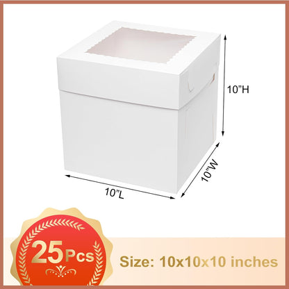 Mefleet 25pcs 14x10x6 Cake Boxes with Window Rectangle Quarter Sheet Bakery Boxes for Pastry Baking Cake, Cupcakes, Donuts, Cookies, Pie Treat Packaging White Large