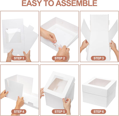Mcfleet 16pcs 14x10x4 Rectangle Cake Boxes with Window - Quarter Sheet Bakery Boxes for Donuts, Cookies, Cupcakes, Pastry Baking Pie Treat Packaging White Large