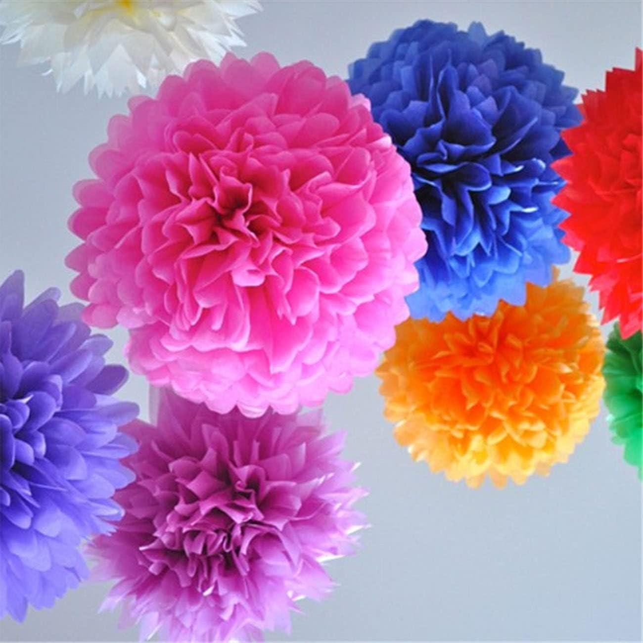 XIKSXITN 12 pc Rose Gold Gradient Tissue Paper Pom poms-Hanging Gold Dot White Paper Pom Poms Paper Flowers Ball for Party Decorative(8&10&12 inch)