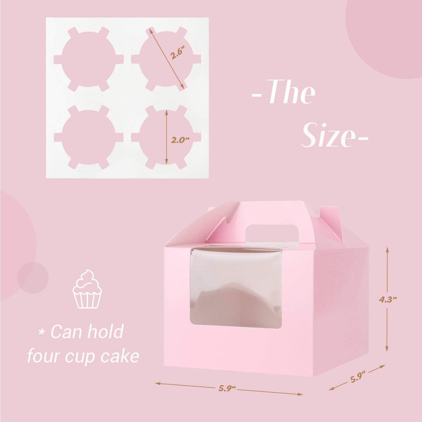 EUSOAR Gold Cupcake Boxes, 25pcs 3.6"x 3.6"x 4.3" Single Cupcake Carrier with Window Insert and Handle, Kraft Pastry Containers, Muffins Cupcake Carriers for Bakery Wrapping Party Favor Packing