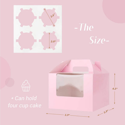 EUSOAR Gold Cupcake Boxes, 25pcs 3.6"x 3.6"x 4.3" Single Cupcake Carrier with Window Insert and Handle, Kraft Pastry Containers, Muffins Cupcake Carriers for Bakery Wrapping Party Favor Packing
