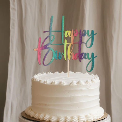 Happy Birthday Cake Topper,black Glitter Cake Pick Bunting Decor for Anniversary Birthday Party Cake Decorations Supplies