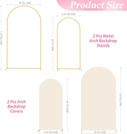 Wokceer Wedding Arch Backdrop Stand and Cover Set of 2 Metal Arch Stand with Arch Cover White 7.2FT, 6FT for Birthday Party Wedding Ceremony Bridal Baby Shower Event Decor