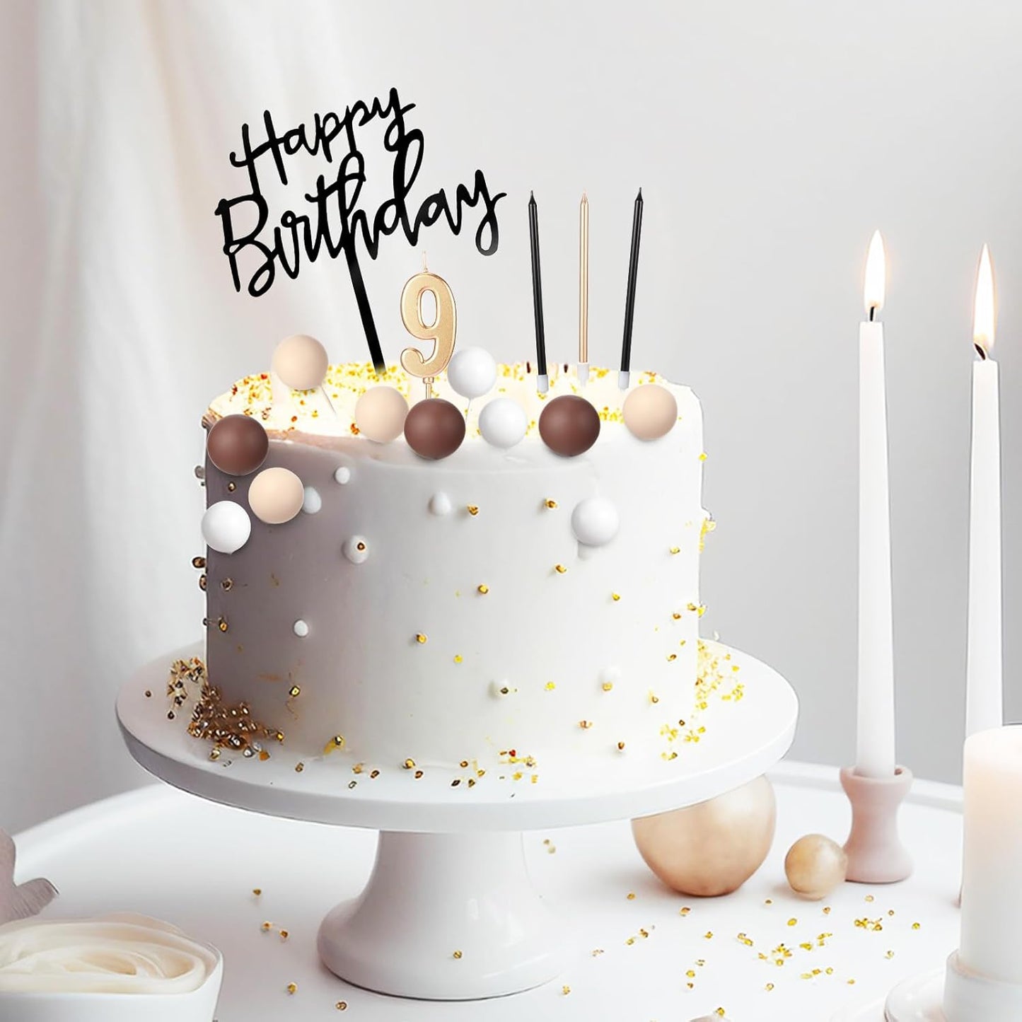 Yerliker 34 Pcs Happy Birthday Cake Toppers Decorations Birthday Candles DIY Cake Decor for Men Women Wedding Anniversary(Gold)