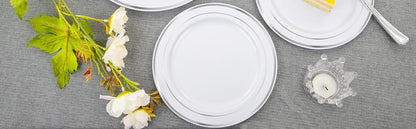 FLOWERCAT 60PCS White Plastic Plates - Heavy Duty White Disposable Plates for Mother's Day/Birthday Party/Wedding -serve for 30 guests Include 30PCS 10.25" & 30PCS 7.5" Plates for Party